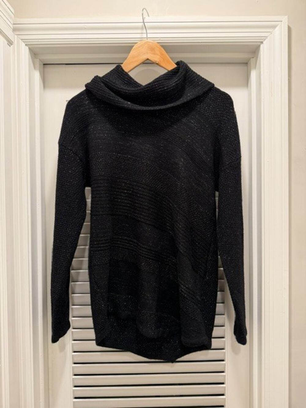 Westbound Sweater Women's Small Black Metallic Accents Cowl Neck Asymmetric Hem